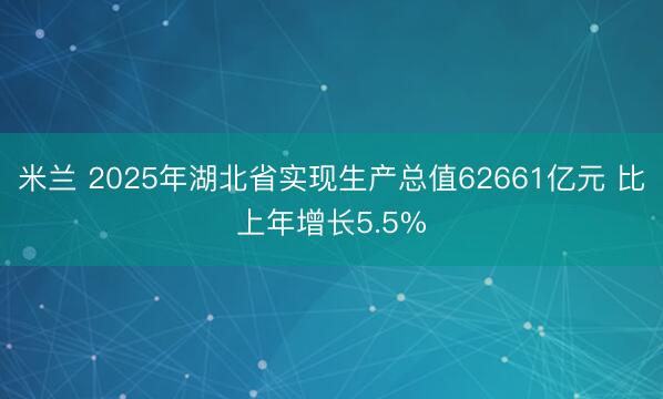 米兰 2025年湖北省实现生产总值62661亿元 比上年增长5.5%