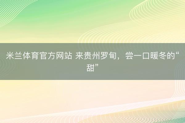 米兰体育官方网站 来贵州罗甸,尝一口暖冬的“甜”