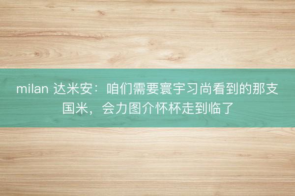 milan 达米安：咱们需要寰宇习尚看到的那支国米，会力图介怀杯走到临了