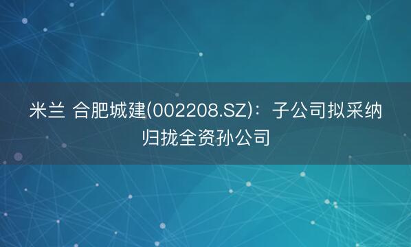 米兰 合肥城建(002208.SZ):子公司拟采纳归拢全资孙公司