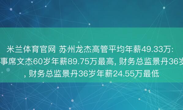 米兰体育官网 苏州龙杰高管平均年薪49.33万: 董事长及非孤苦董事席文杰60岁年薪89.75万最高， 财务总监景丹36岁年薪24.55万最低
